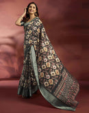 Ready To Wear Black Dola Silk Printed Saree