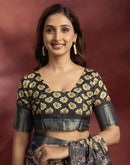 Ready To Wear Black Dola Silk Printed Saree