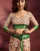 Ready To Wear Rose Pink Dola Silk Printed Saree
