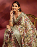 Ready To Wear Khaki Dola Silk Printed Saree