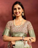 Ready To Wear Khaki Dola Silk Printed Saree