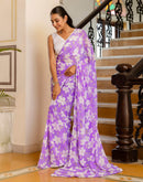 Ready To Wear Lavender Georgette Floral Printed Saree