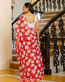 Ready To Wear Red Georgette Floral Printed Saree
