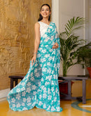 Ready To Wear Turquoise Georgette Floral Printed Saree