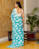 Ready To Wear Turquoise Georgette Floral Printed Saree