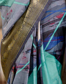 Ready To Wear Grey Silk Printed Saree