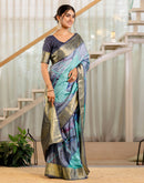 Ready To Wear Grey Silk Printed Saree