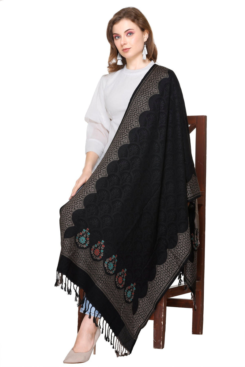 KRITI Paisley Designer Woollen Black Colour Stole For Girl
