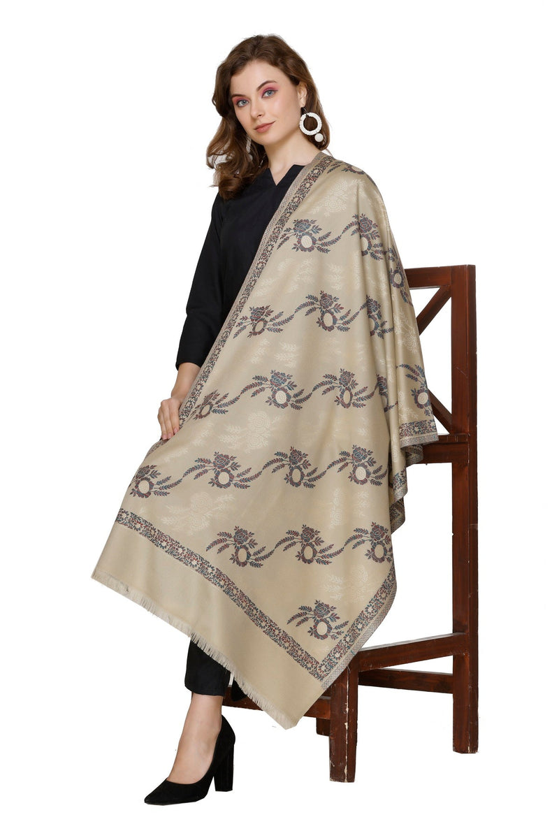 KRITI  Floral Pattern Woollen  Beige Color Stole For Girl