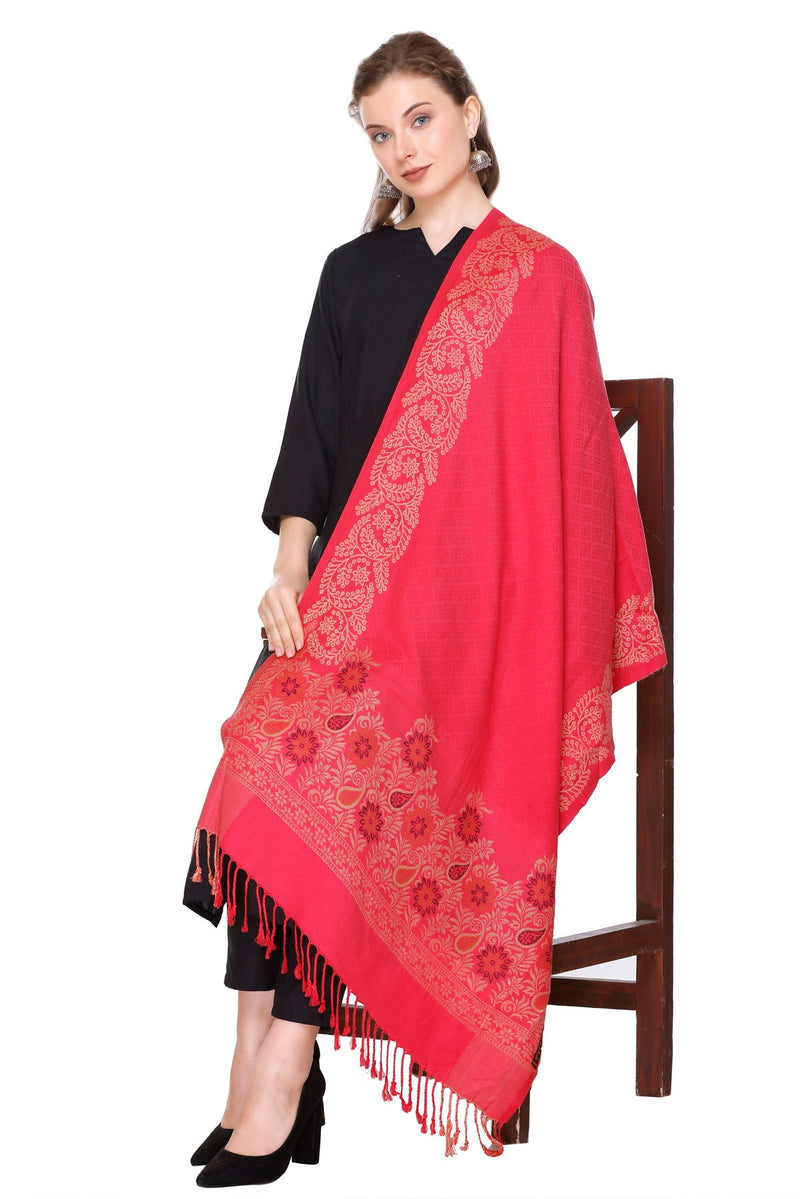 KRITI Floral Border Woollen Carrot Color Stole For Girl