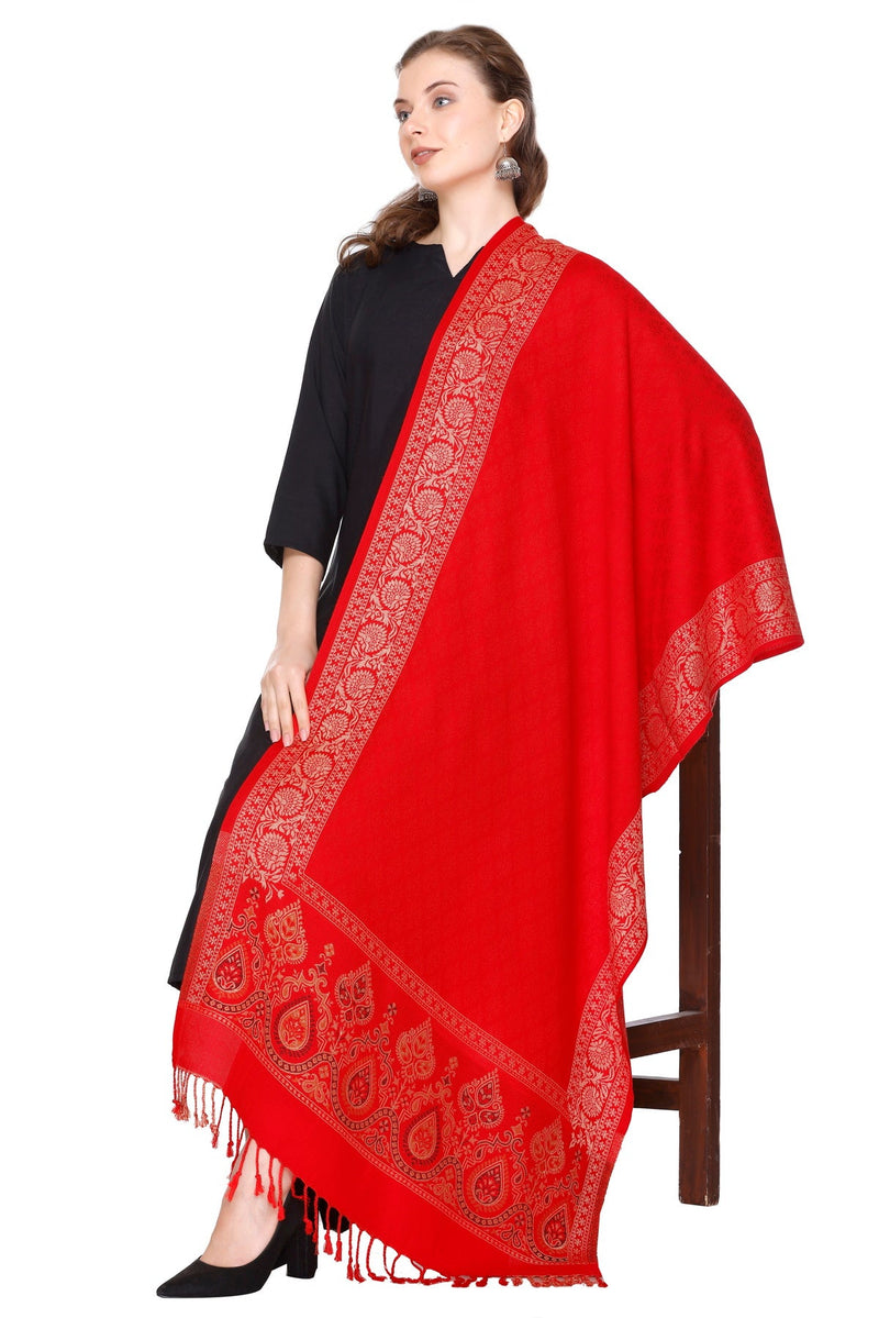 KRITI Traditional Paisley Border Woollen Red Color Stole