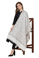 KRITI Floral Pattern Woollen White Color Stole For Girl