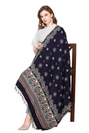 KRITI Floral Border Woollen Black Color Shawl For Women