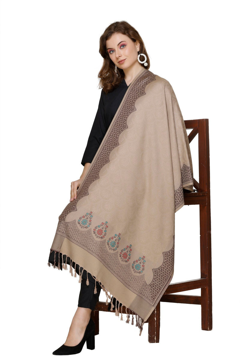 KRITI Paisley Designer Woollen Beige Colour Stole For Girl