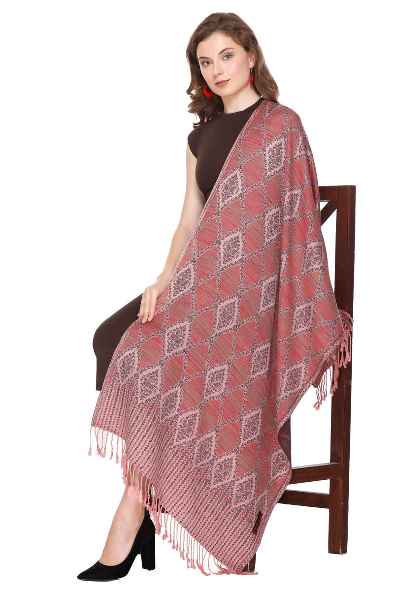 KRITI Diamond Design Woollen Peach Color Stole For Girl