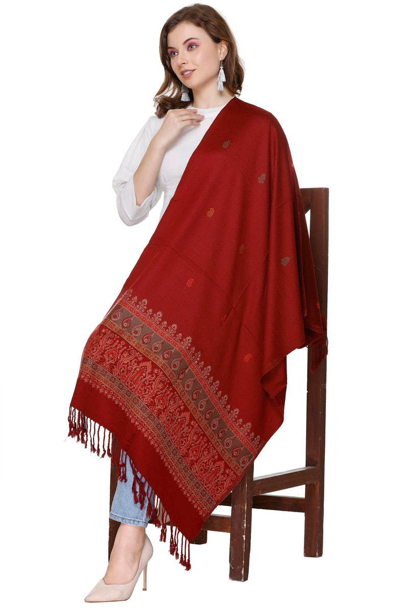 KRITI Desginer Border Woollen Maroon Color Stole For Girl