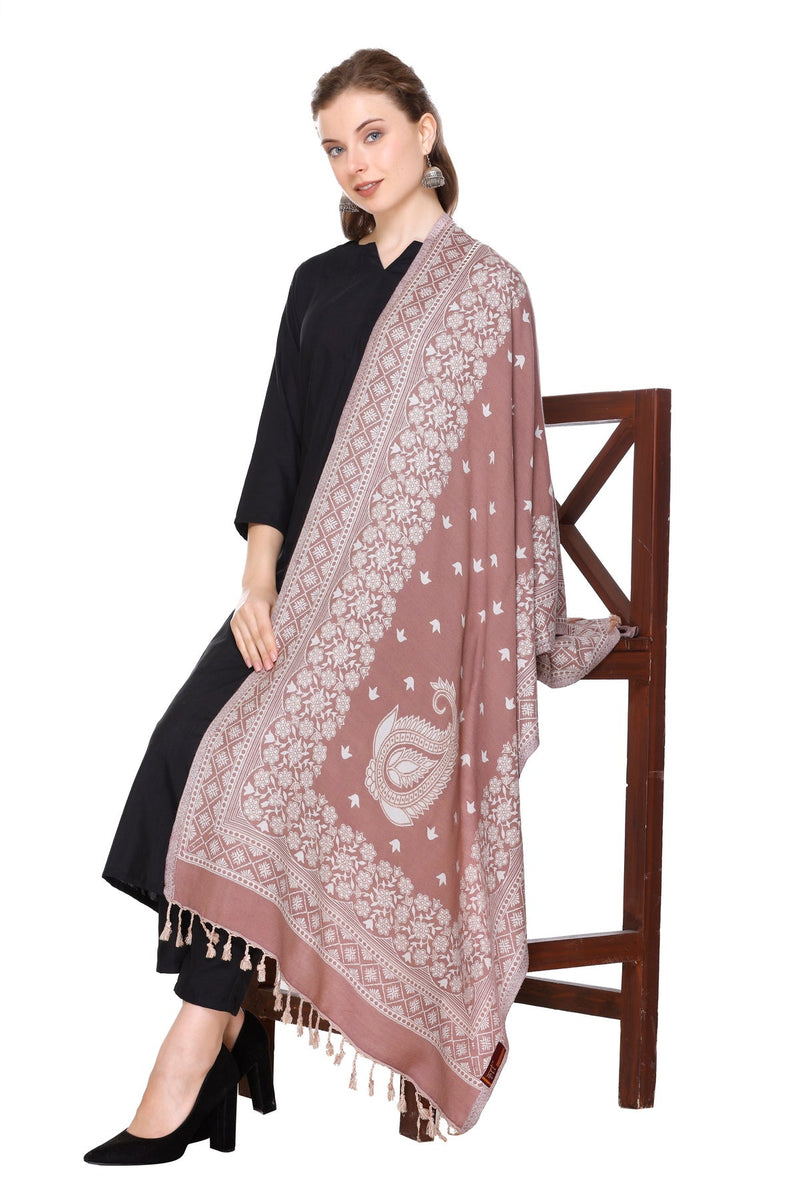 KRITI Floral Designer Woollen Brownish Stole For Girl