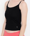 Solid Black 100% Soft Cotton Innerwear Camisole with Adjustable Straps for Women