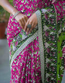 Rani Pink Cotton Printed Saree