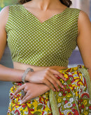 Yellow Cotton Floral Printed Saree