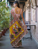 Dark Green Cotton Printed Saree