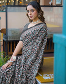 Black Cotton Printed Saree