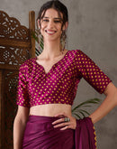 Dark Purple Satin Printed Saree