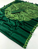 Bottle Green Satin Printed Saree