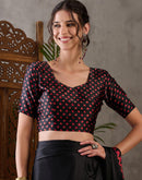 Black Satin Printed Saree