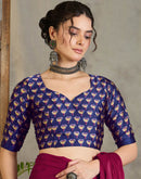 Magenta Satin Printed Saree
