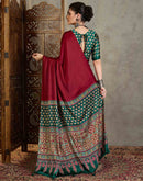 Maroon Satin Printed Saree