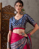 Rani Pink Satin Printed Saree