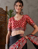 Black Satin Printed Saree