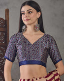 Wine Satin Printed Saree