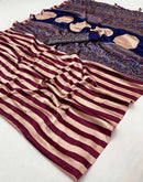 Wine Satin Printed Saree
