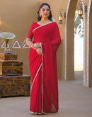Red Crush Silk Pearl Lace Saree