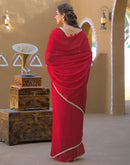 Red Crush Silk Pearl Lace Saree