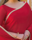 Red Crush Silk Pearl Lace Saree
