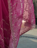Pink Net Sequence Embroidery Saree