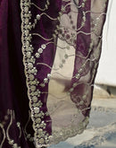 Wine Net Sequence Embroidery Saree