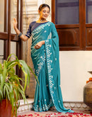 Dusty Teal Blue Shimmer Embroidery Saree