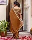 Brown Silk Sequence Embroidery Lace Saree