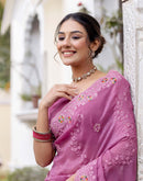 Pink Shimmer Embroidery Saree