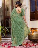 Dusty Green Shimmer Embroidery Saree