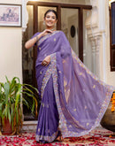 Lavender Shimmer Embroidery Saree