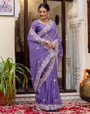 Lavender Shimmer Embroidery Saree