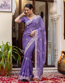 Lavender Shimmer Embroidery Saree