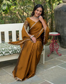 Brown Silk Embroidery Saree