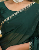 Bottle Green Silk Embroidery Saree