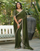 Mehandi Green Silk Sequence Embroidery Lace Saree